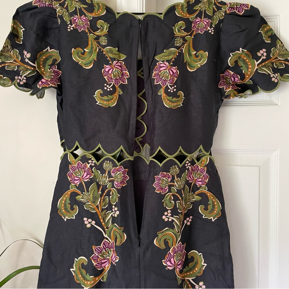 FARM Rio Ravenela Floral Embroidered Black Linen Midi Dress Women's Small NWT - Picture 11 of 16